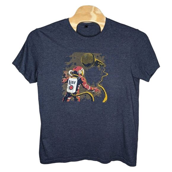 District Other - Miller Lite Astronaut T Shirt Mens XL Dark‎ Gray Open Microphone Floating Beer